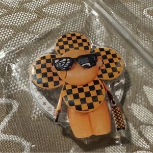 Checkered Black and Orange Phone Holder Clip